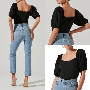 Astr Black Puff Sleeve Bodysuit Size XS